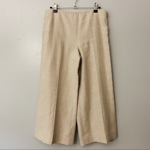 Theory Terena B Khaki Linen Culotte Crop Pants - 2 - Picture 2 of 8
